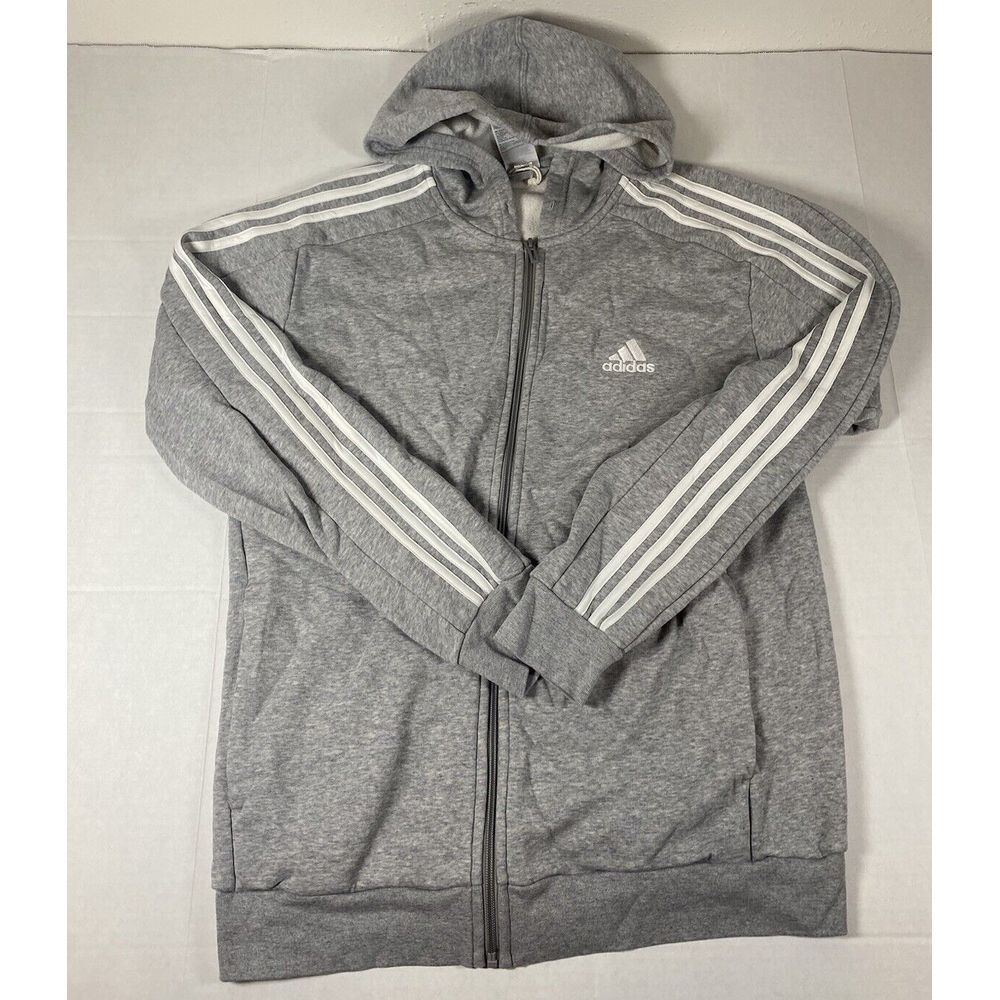 adidas Gray Full-Zip Hooded Sweatshirt with White Stripes